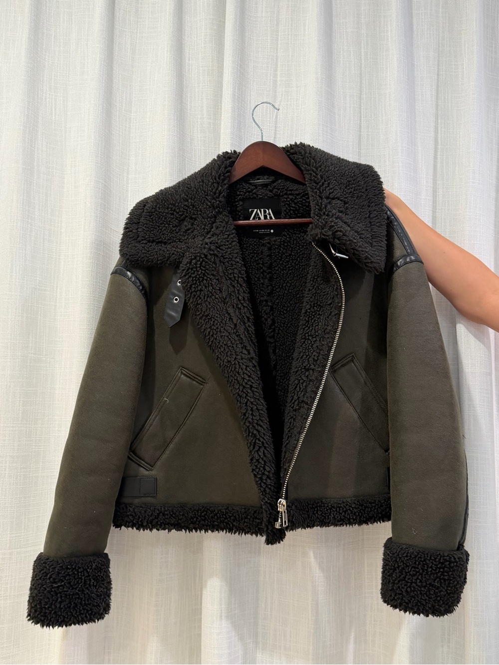 ZARA Women’s Faux Fur Lined Aviator Jacket